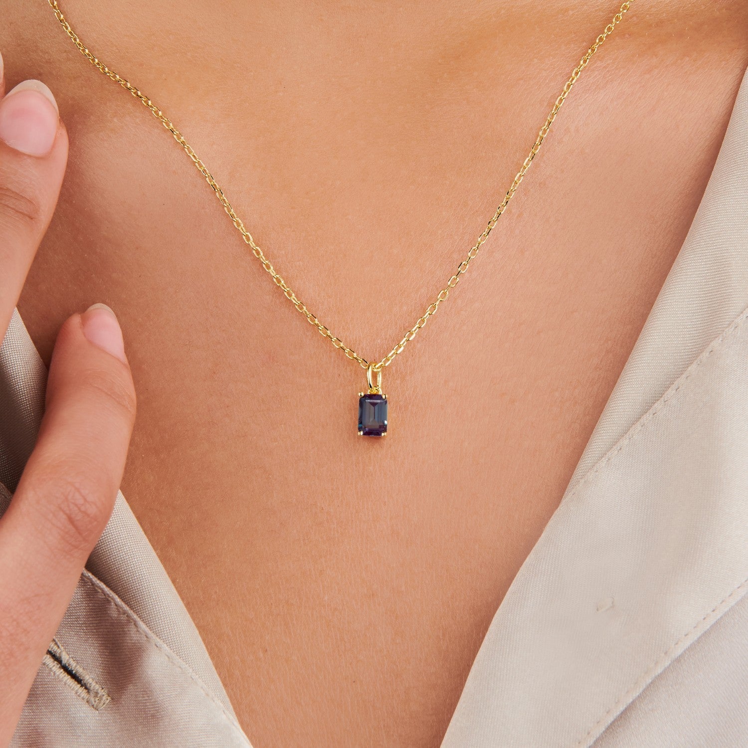 14k Gold Birthstone Necklace Alexandrite