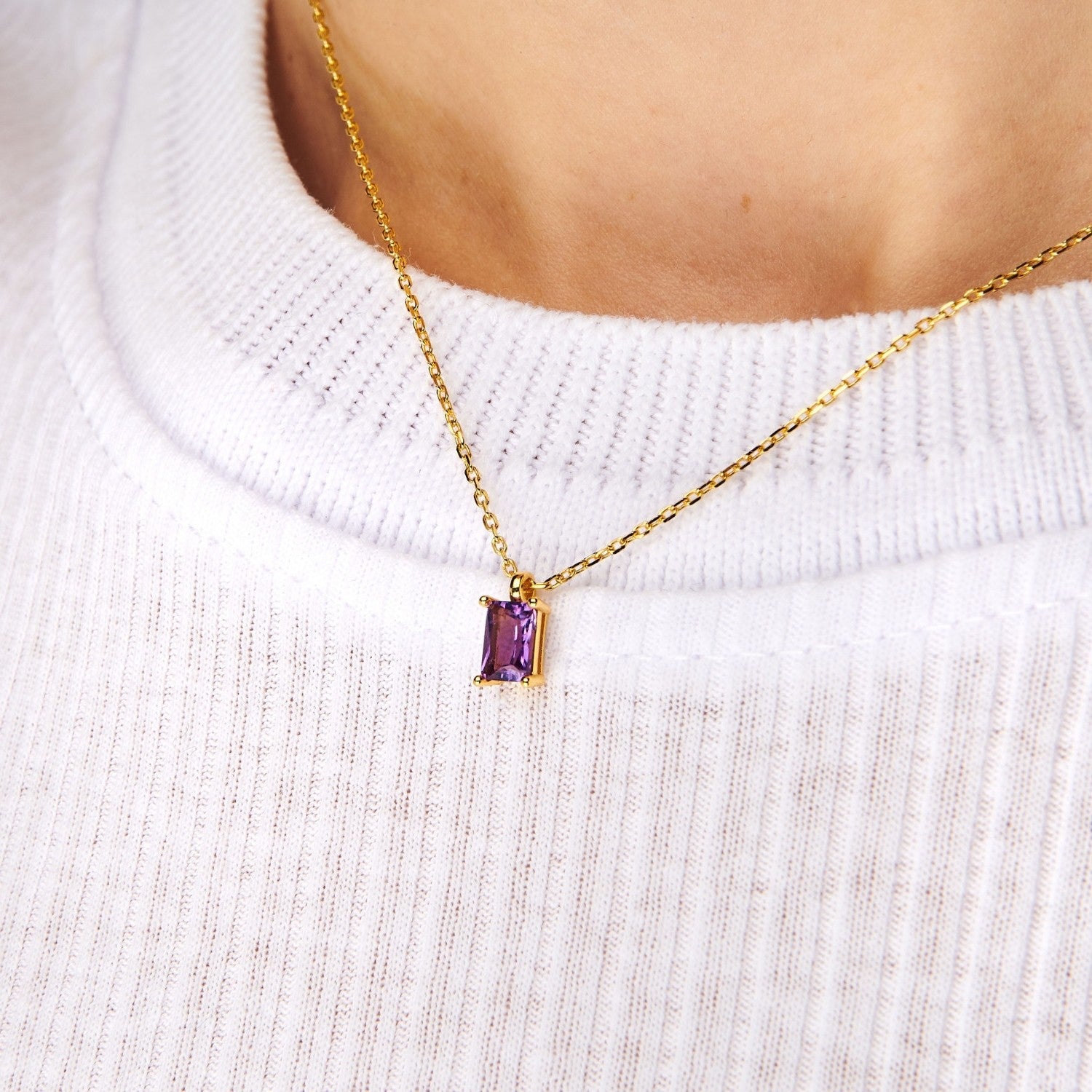 14k Gold Birthstone Necklace Amethyst