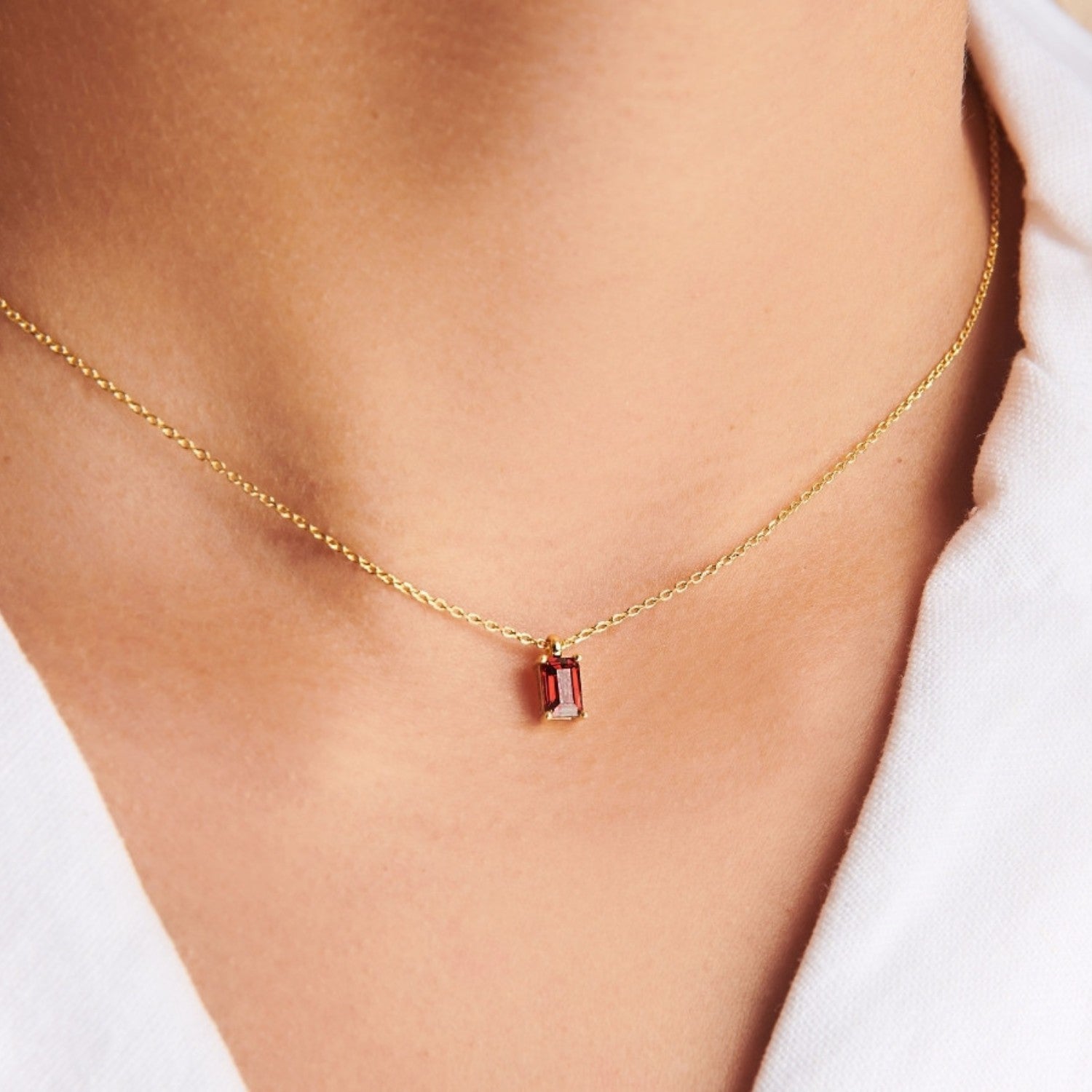 14k Gold Birthstone Necklace Garnet