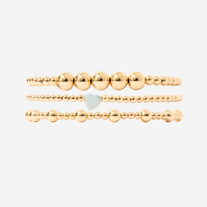 3mm Heart Bead Bracelet Set in 14k Gold Filled | Little Sky Stone