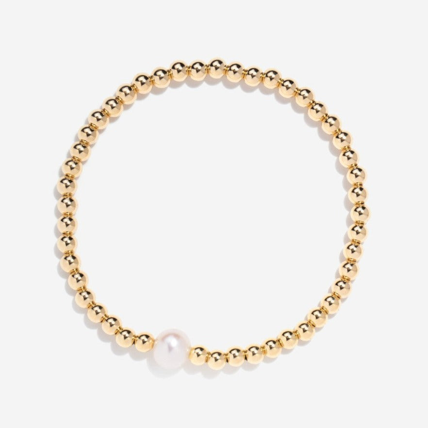 4mm Bead with Single Pearl 14K Gold Filled Stacking Bracelet | Little Sky Stone