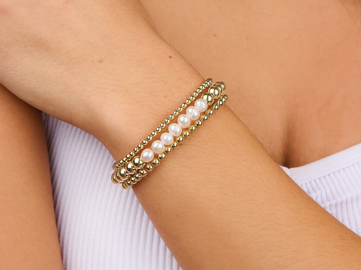 6mm Cultured Pearl Gold Bead Stack Bracelet | Little Sky Stone