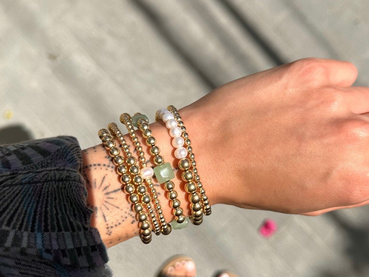 6mm Cultured Pearl Gold Bead Stack Bracelet | Little Sky Stone