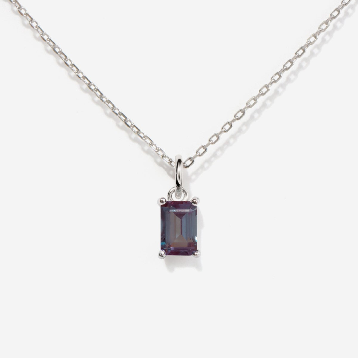 Alexandrite June Birthstone Baguette Silver Necklace | Little Sky Stone