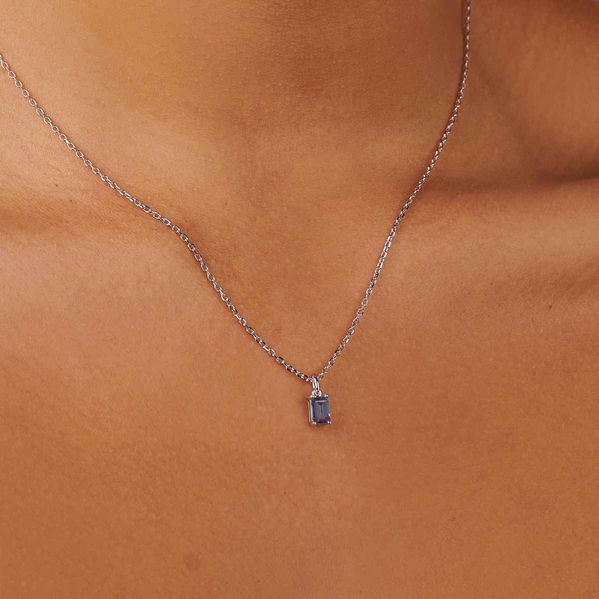 Alexandrite June Birthstone Baguette Silver Necklace | Little Sky Stone