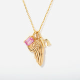 Angel Wing Birthstone Initial Necklace