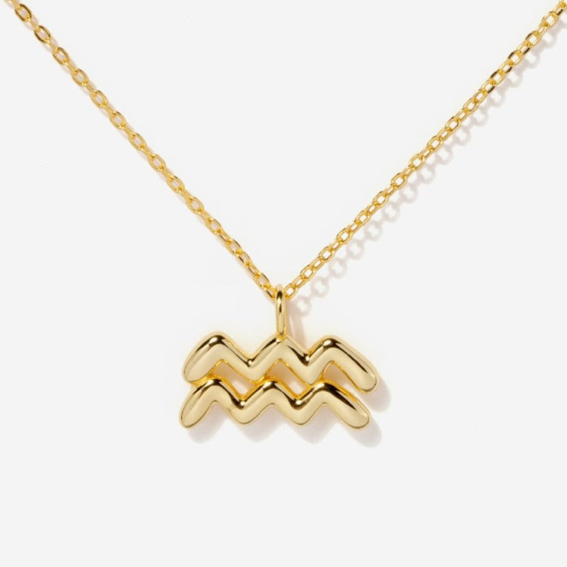 Aquarius Zodiac 14K Gold Plated Necklace | Little Sky Stone