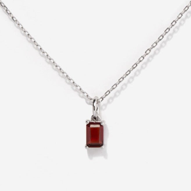 Baguette Garnet January Birthstone Silver Necklace | Little Sky Stone