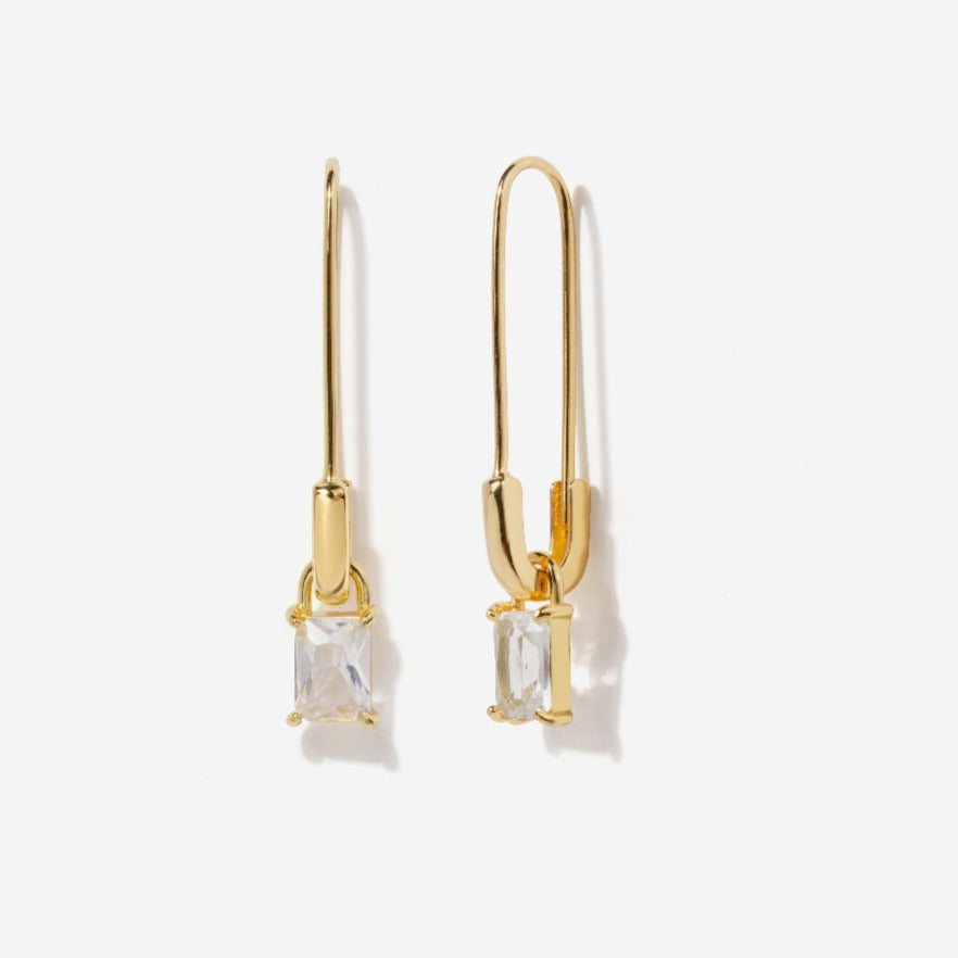 Baguette Topaz Safety Pin Earrings| Little Sky Stone