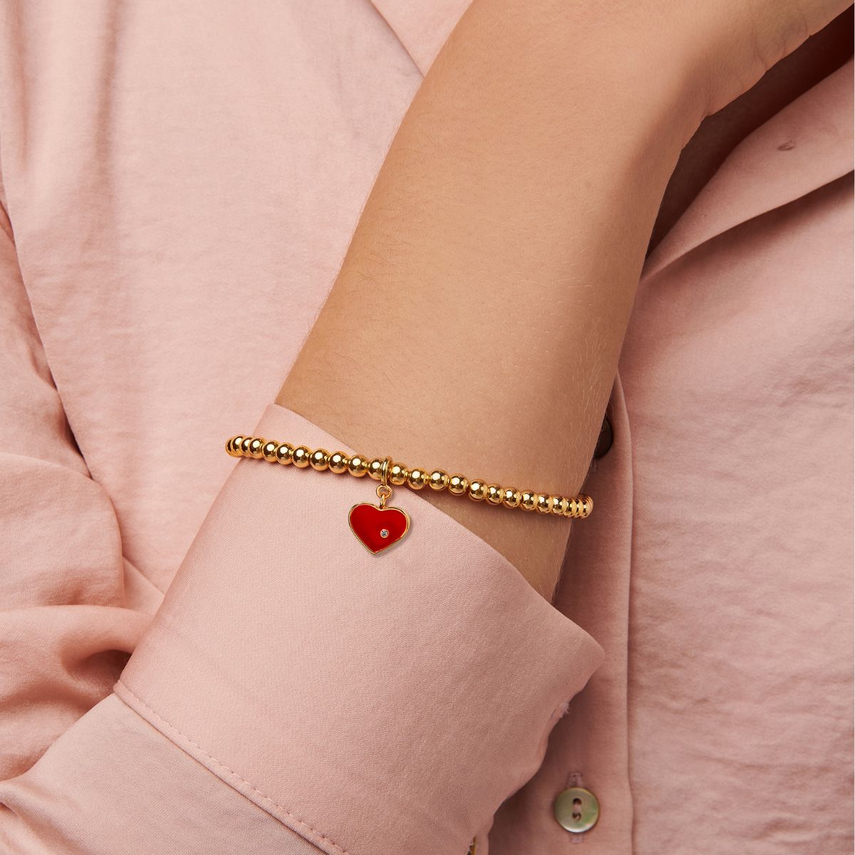 Beaded Red Heart 14K Gold Filled Bracelet