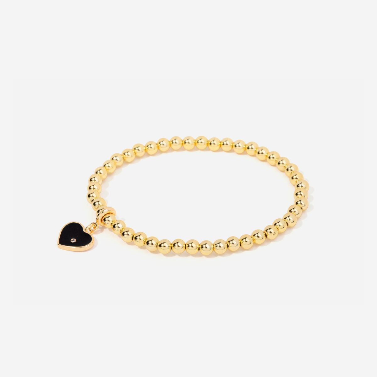 Beaded Black Heart 14K Gold Filled Bracelet