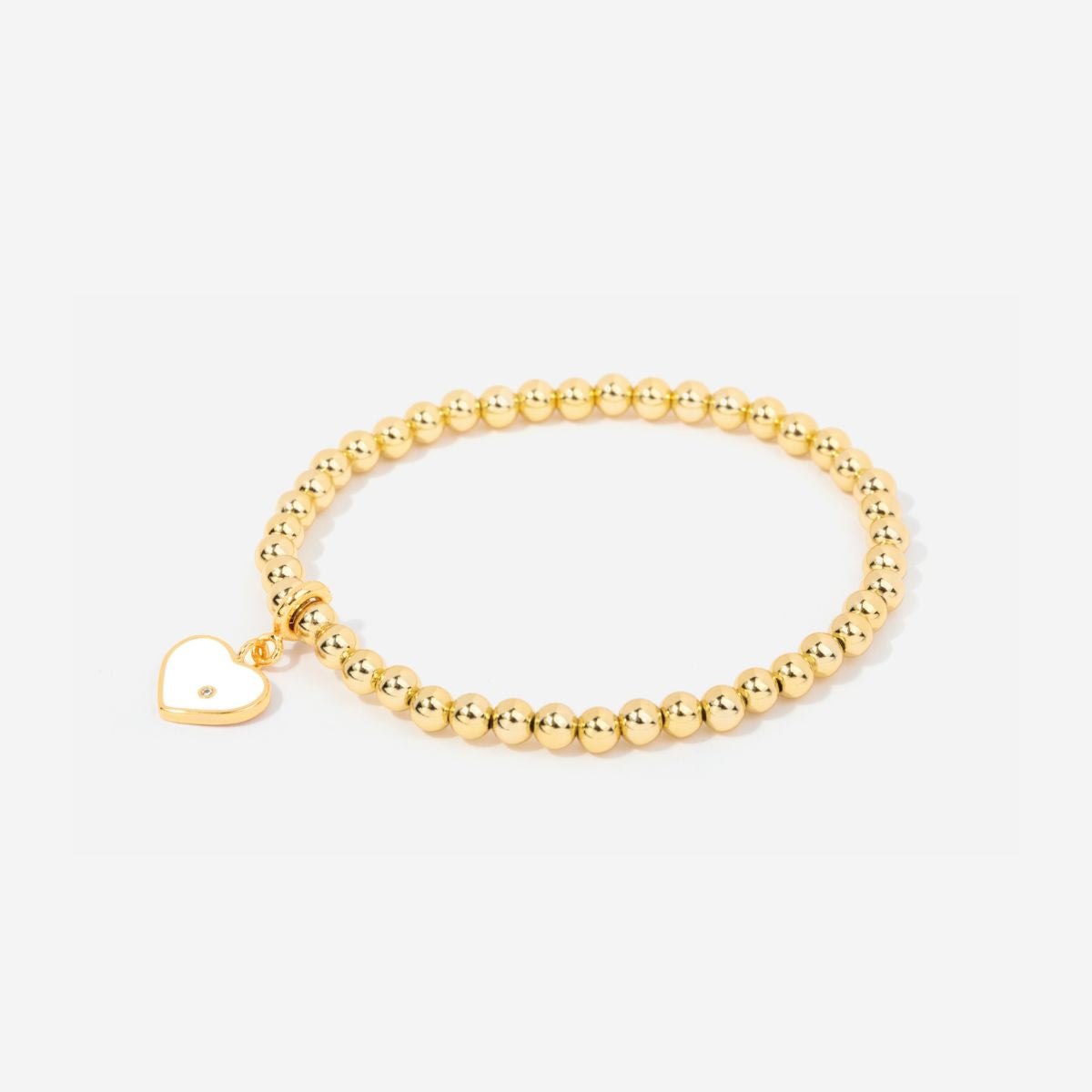 Beaded White Heart 14K Gold Filled Bracelet