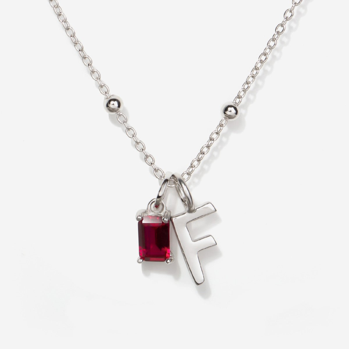 Initial Necklace with Birthstone in Sterling Silver