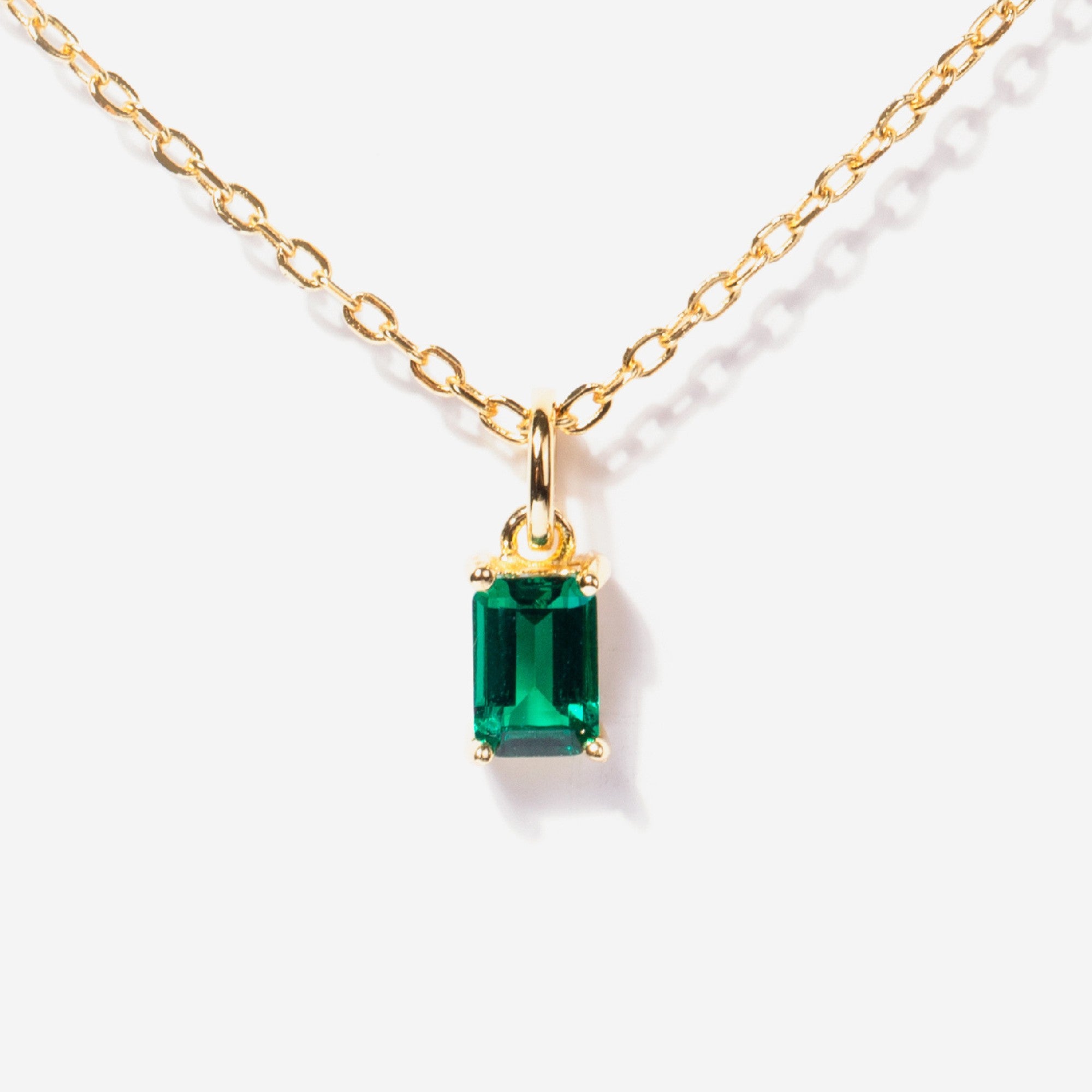 14k Gold Birthstone Necklace Emerald