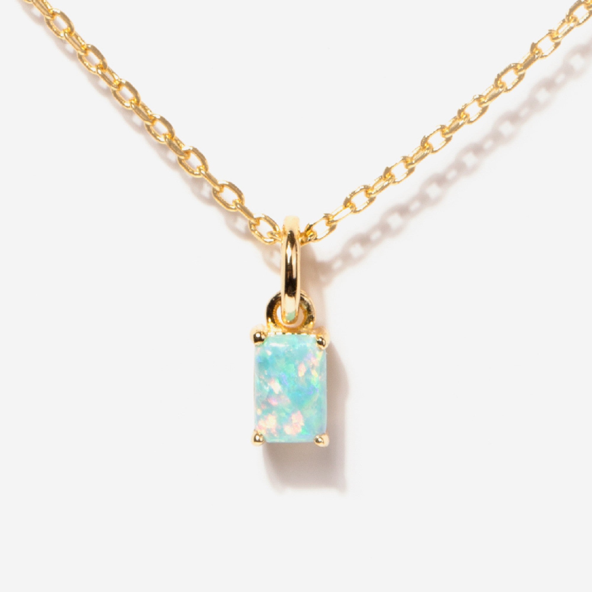 14k Gold Birthstone Necklace Opal