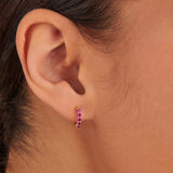 July Birthstone Ruby Huggie Earrings