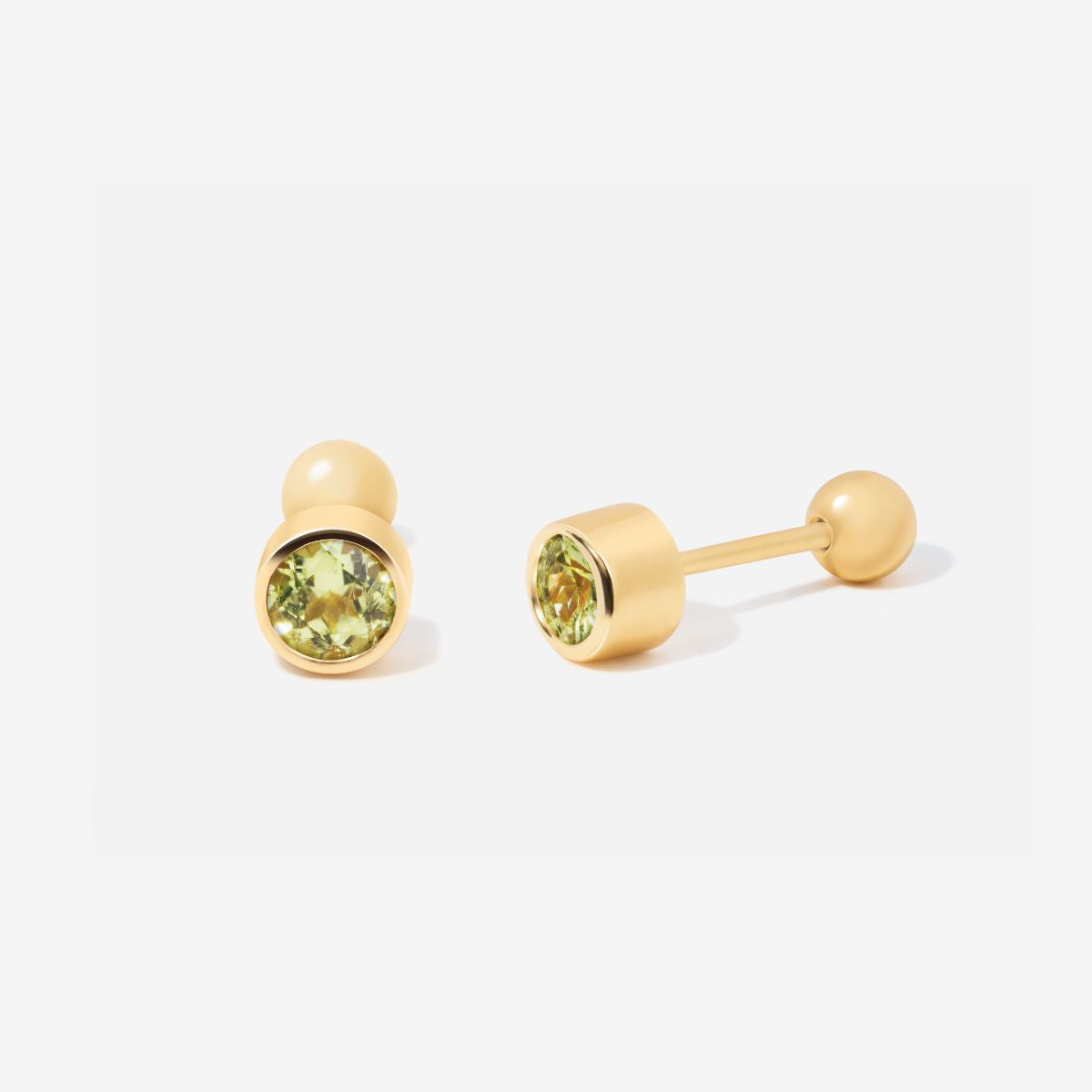 August Peridot Birthstone Stud Ball Back Earrings