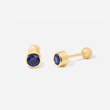 September Sapphire Birthstone Stud Ball Back Earrings