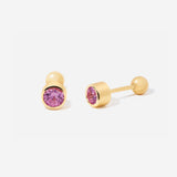 October Pink Tourmaline Birthstone Stud Ball Back Earrings