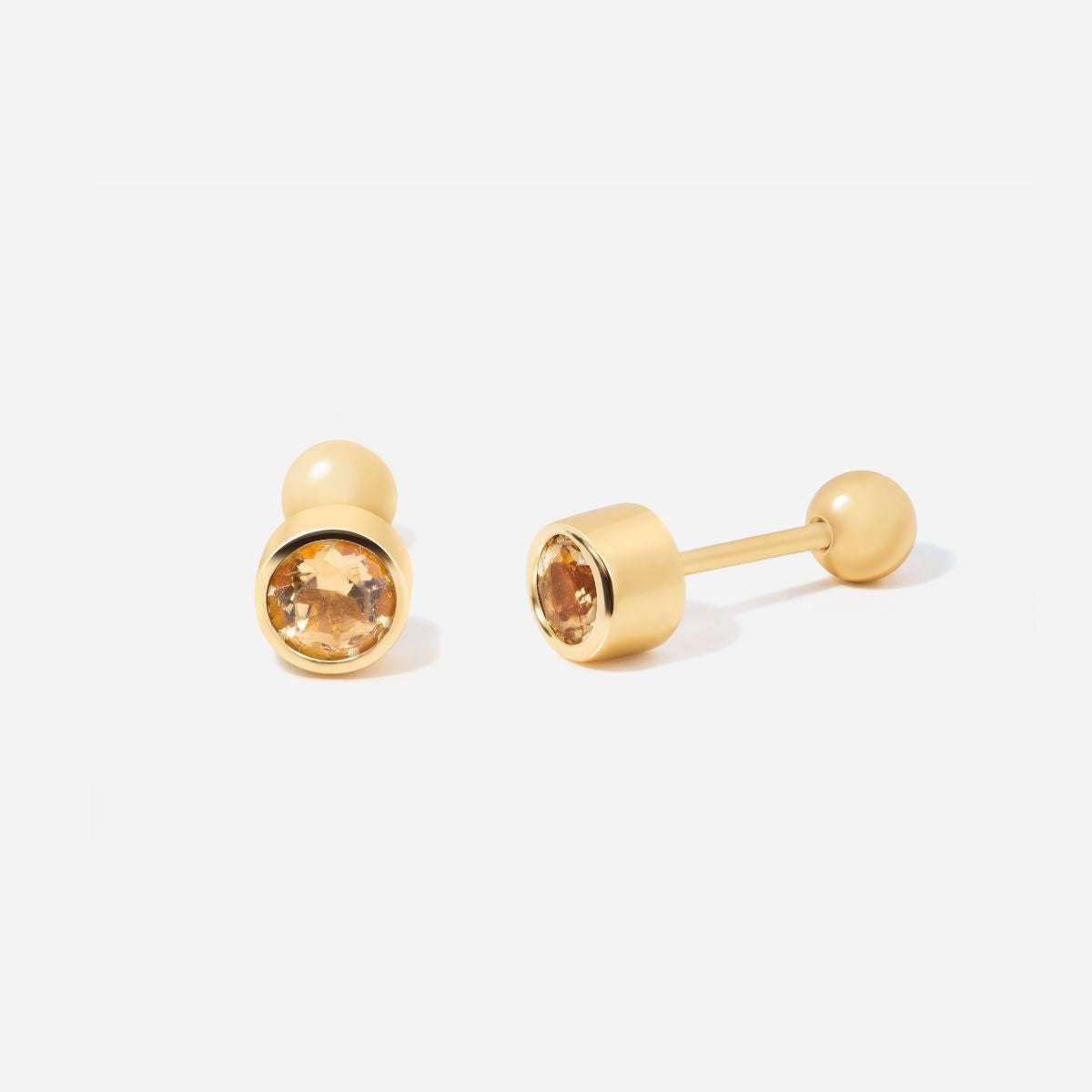 November Citrine Birthstone Stud Ball Back Earrings