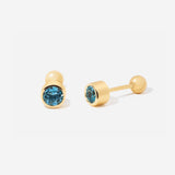 December Blue Topaz Birthstone Stud Ball Back Earrings