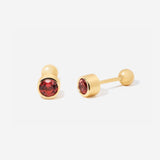 January Garnet Birthstone Stud Ball Back Earrings