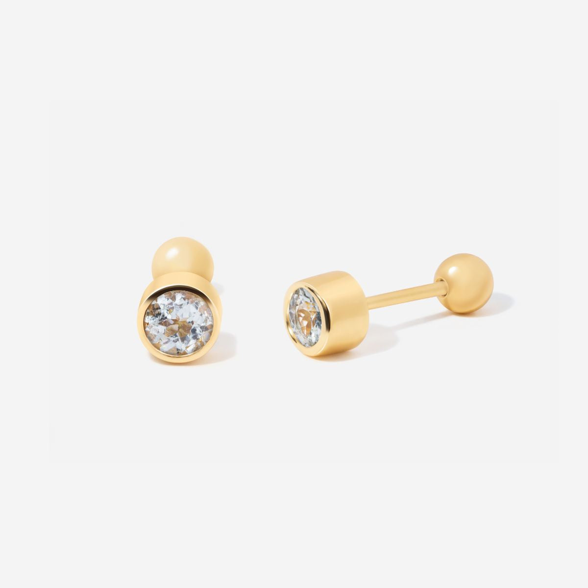 March Aquamarine Birthstone Stud Ball Back Earrings