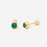 May Emerald Birthstone Stud Ball Back Earrings