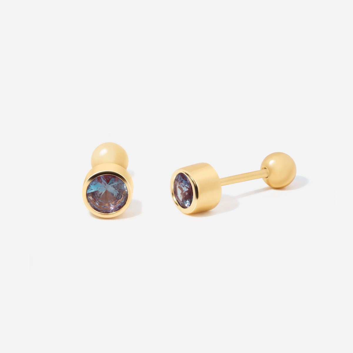 June Alexandrite Birthstone Stud Ball Back Earrings