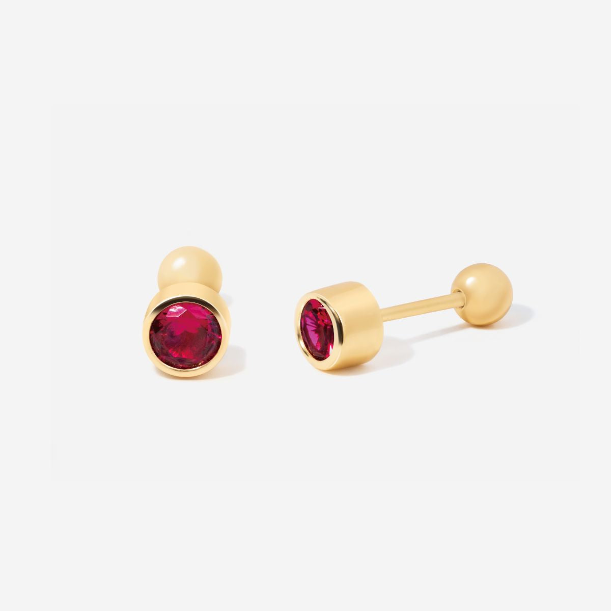 July Ruby Birthstone Stud Ball Back Earrings