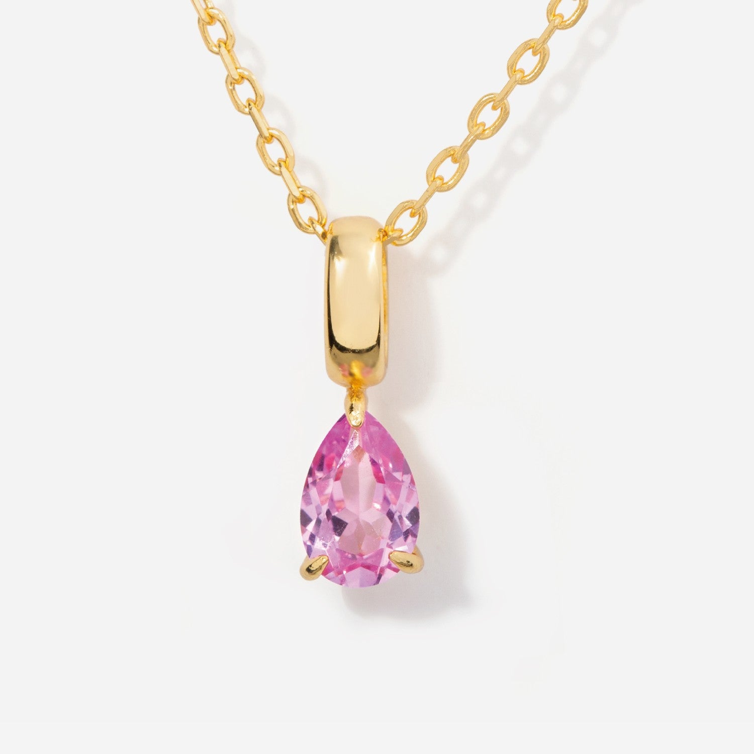 Birthstone Teardrop Pink Tourmaline Necklace 