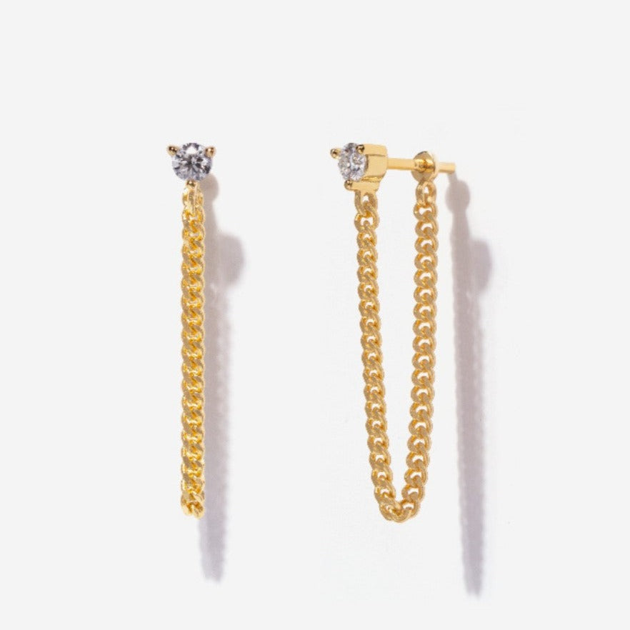 Moissanite Chain Drop Huggie Earrings | Little Sky Stone