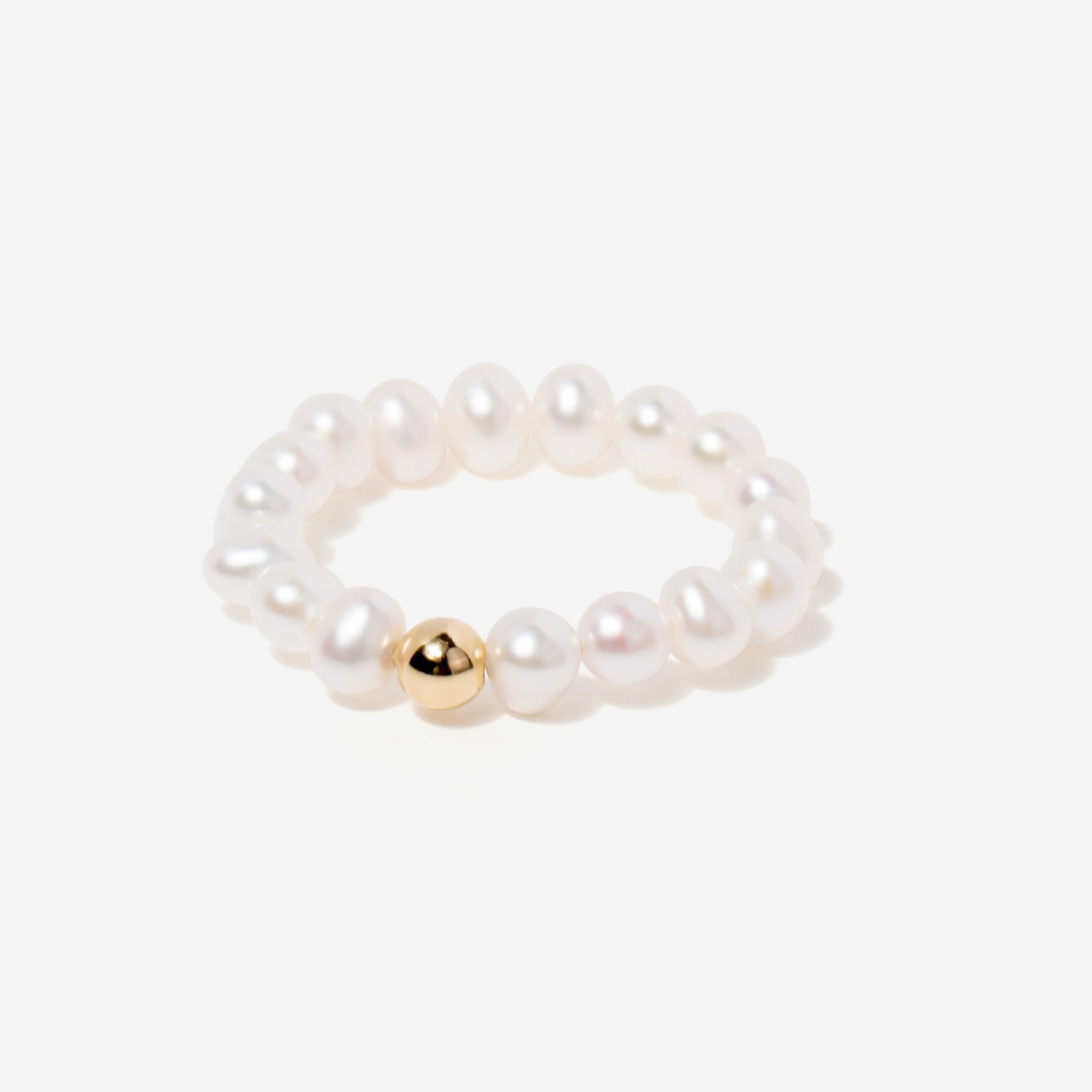 Bead Pearl Ring with 14k Gold Filled Bead | Elastic Ring | Little Sky Stone