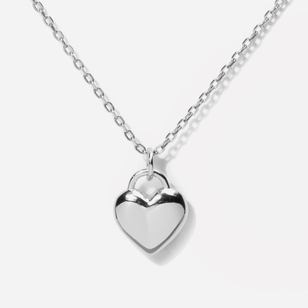 Puffed Heart Silver Necklace