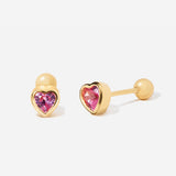 Tiny Heart Pink Tourmaline Stud Ball Back Earrings