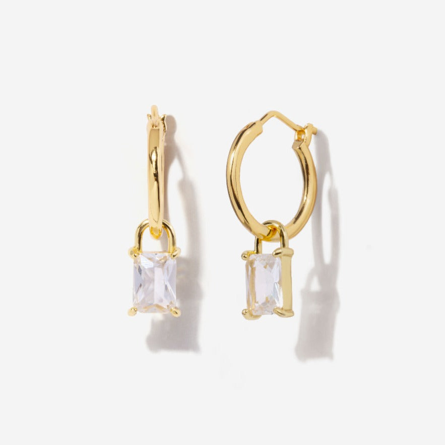 Lock Shape Moissanite Baguette Hoop Earrings | Little Sky Stone