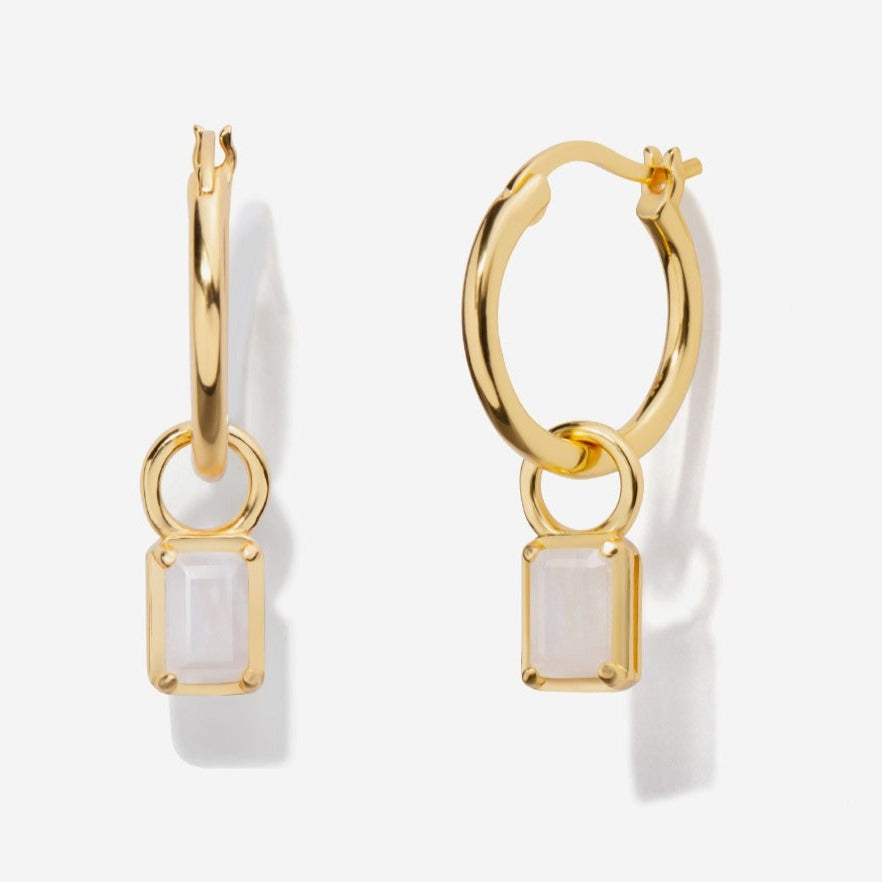 Moonstone Baguette Gold Hoop Earrings | Little Sky Stone