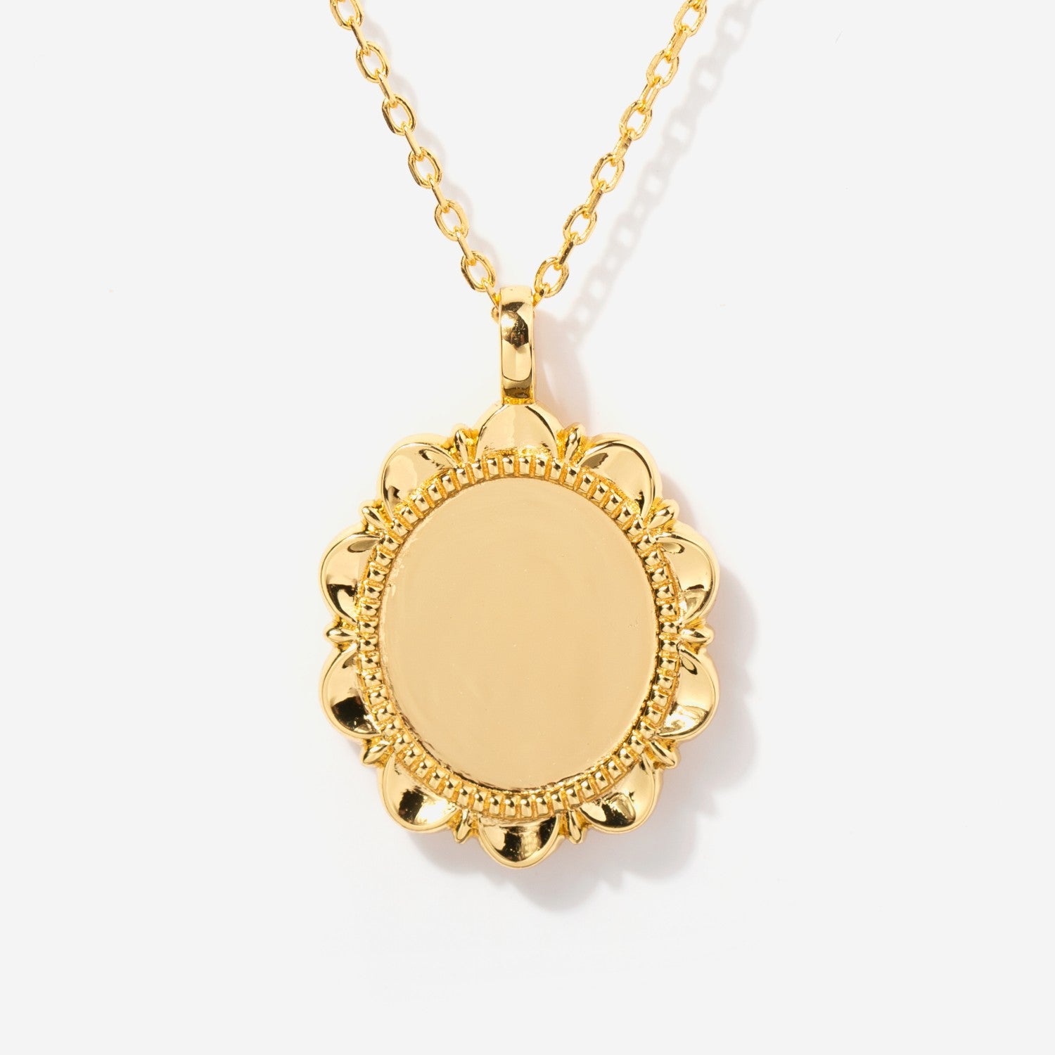 Sunflower Oval Disc Pendant Engravable Necklace