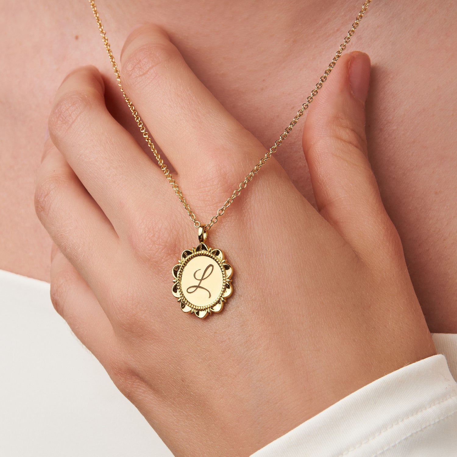 Sunflower Oval Disc Pendant Engravable Necklace