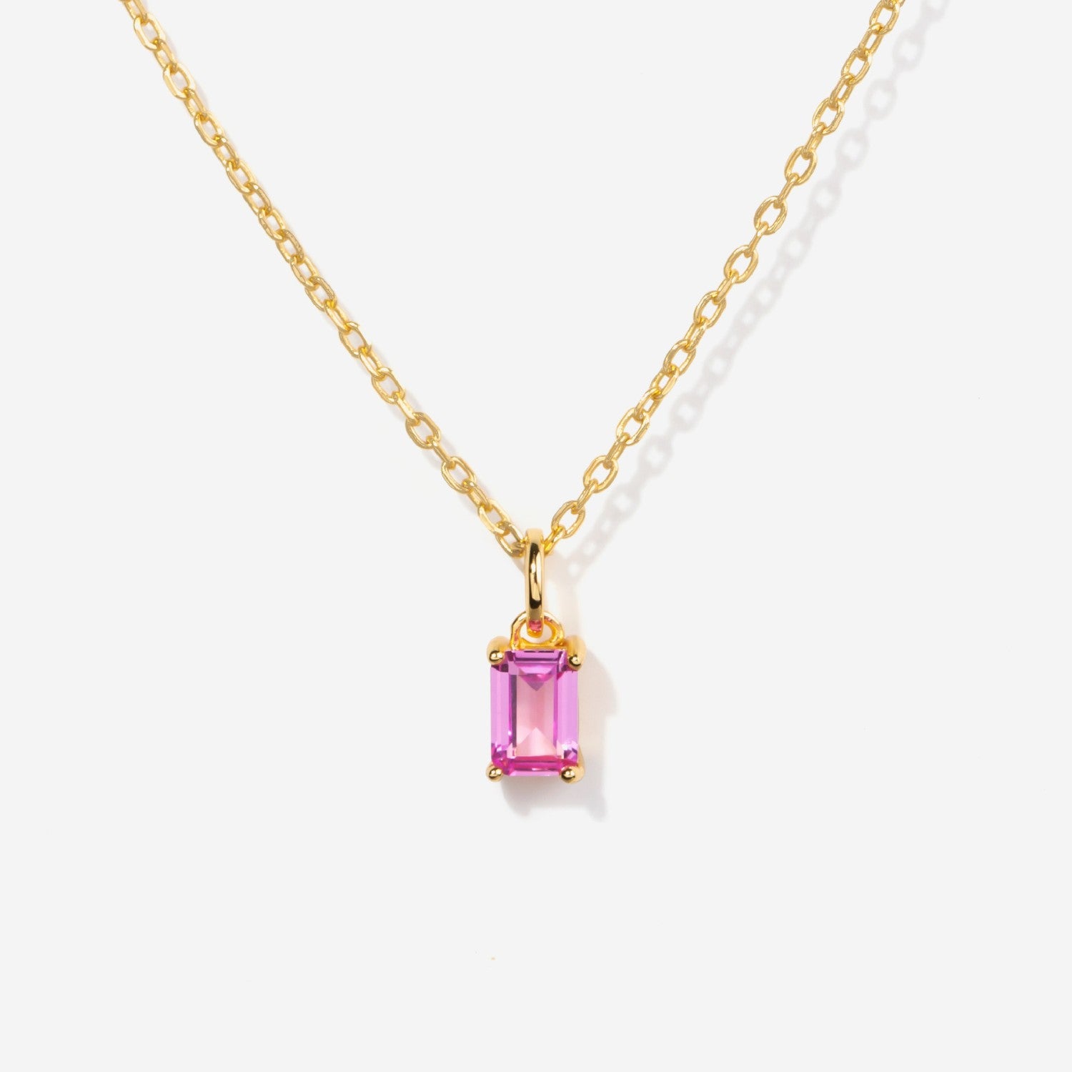 Pink Tourmaline October Birthstone Baguette Necklace in 14k Gold Filled | Little Sky Stone