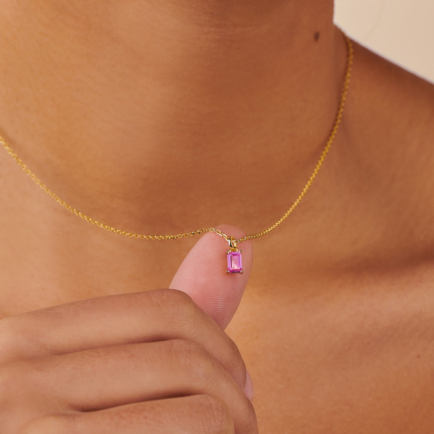 Pink Tourmaline October Birthstone Baguette Necklace in 14k Gold Filled | Little Sky Stone