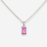 Pink Tourmaline October Birthstone Baguette Silver Necklace | Little Sky Stone