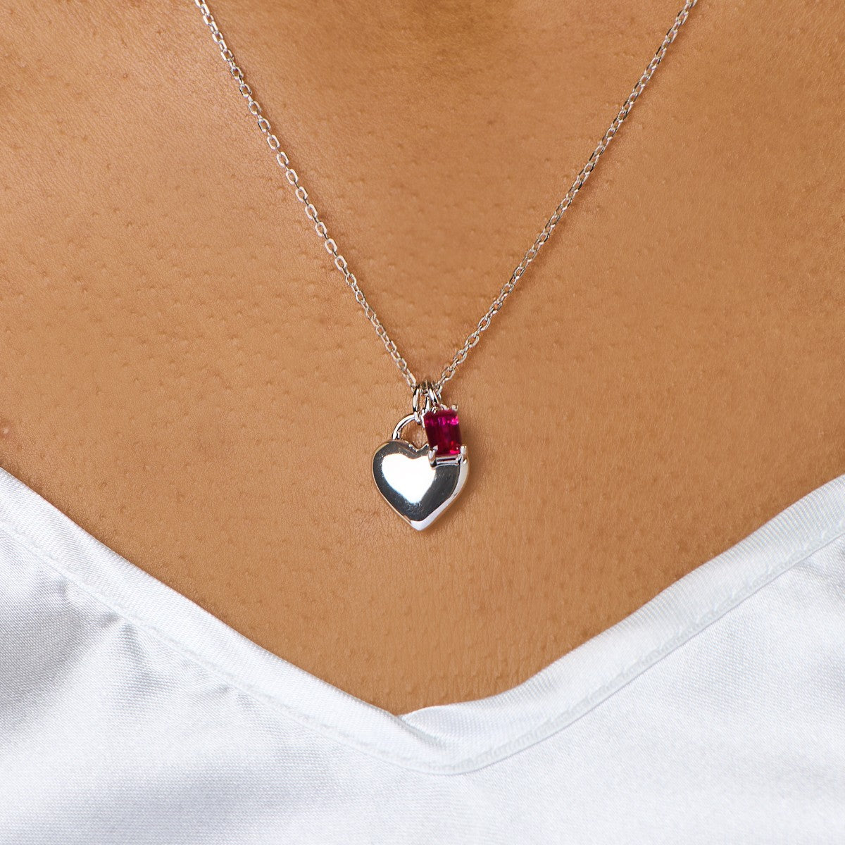 Heart Birthstone Silver Necklace For Her