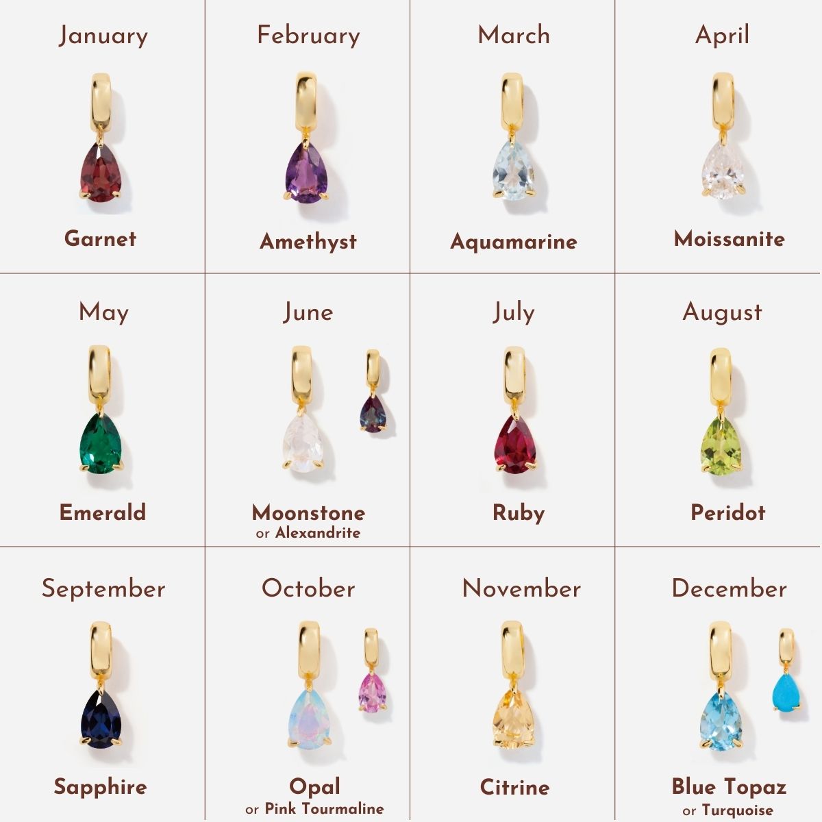 Birthstone Teardrop Necklace Charms