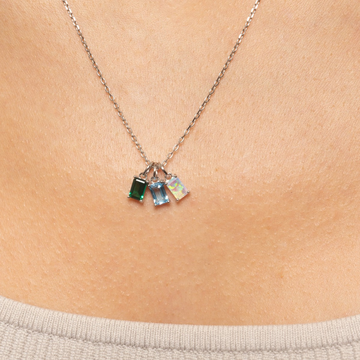 Birthstone Necklace For Mom | Three Birthstone Silver Necklace 