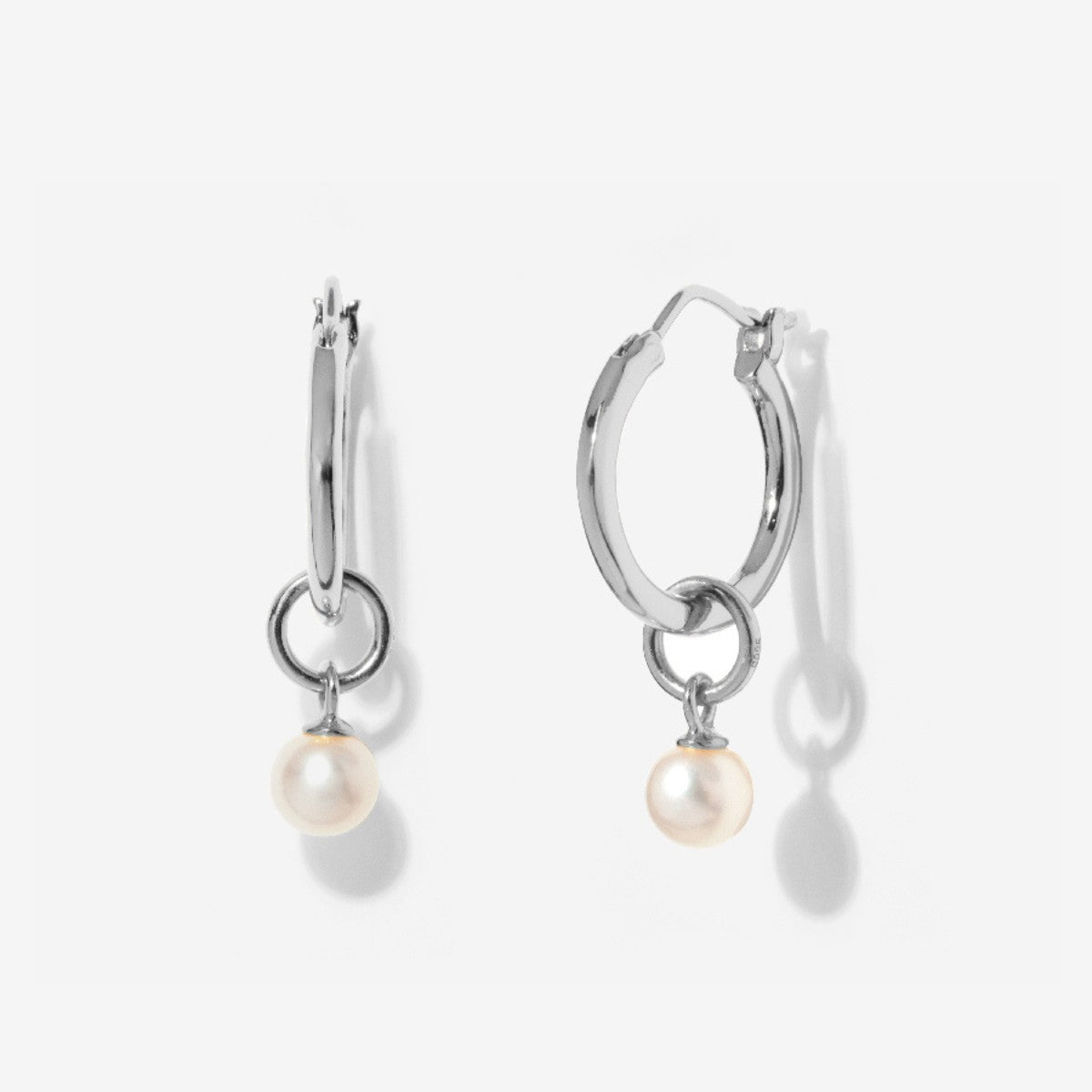 Tiny Pearl Silver Hoops