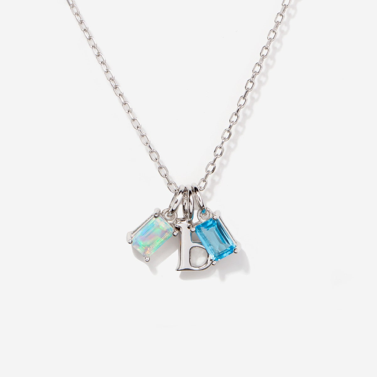 Initial Necklace with Two Birthstone - Lowercase Letters