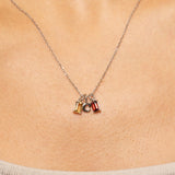 Initial Necklace with Two Birthstone - Lowercase Letters