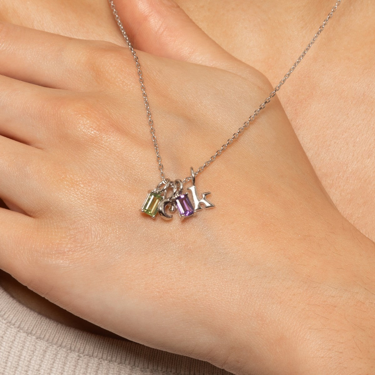 Initial Necklace with Birthstones | Family Birthstone Jewelry