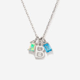 Initial Necklace with Two Birthstone in Sterling Silver